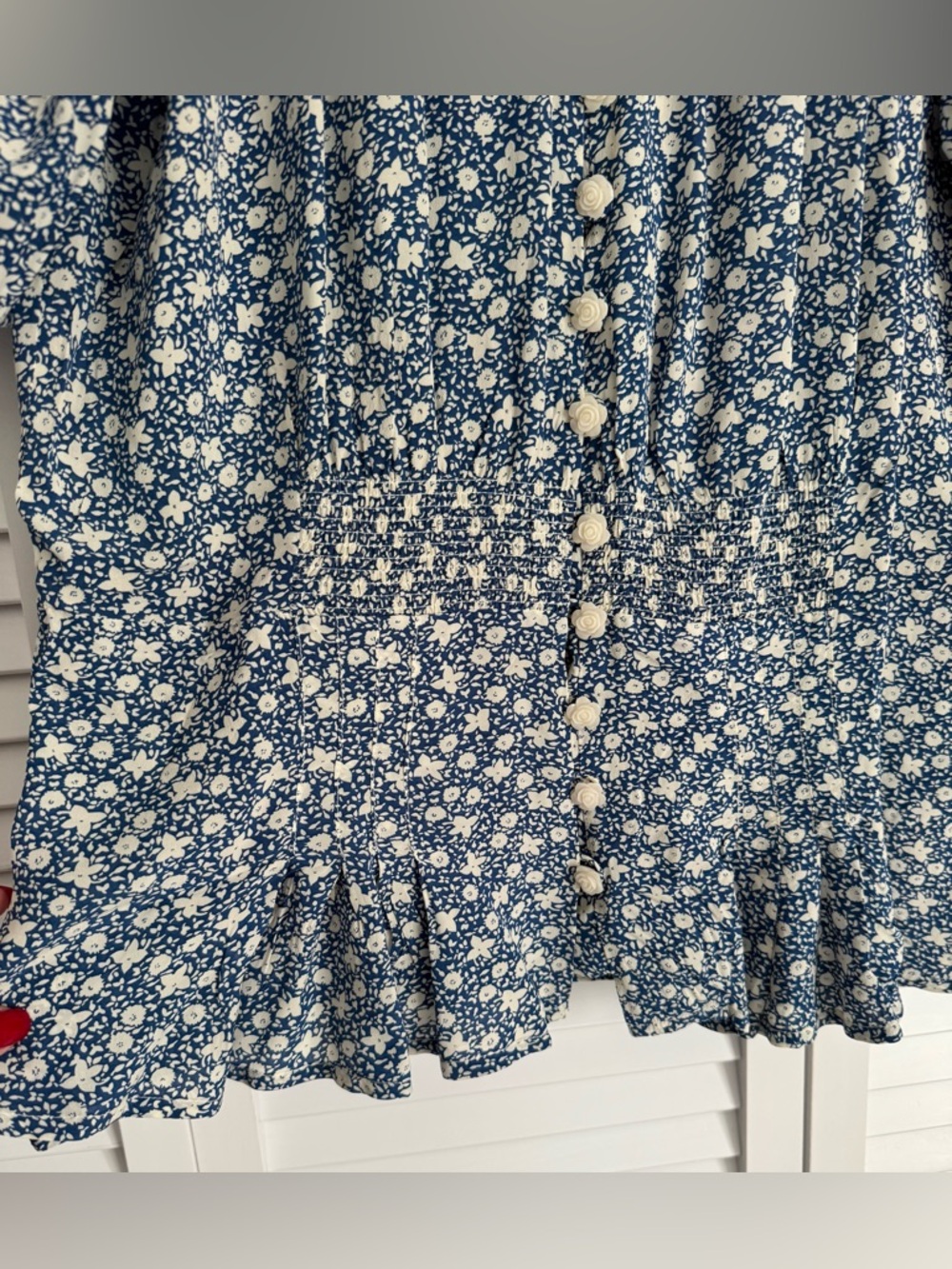 Polo Ralph Lauren Floral Print Blue White Ruched Sleeve Button Front Blouse 8 - Picture 5 of 10